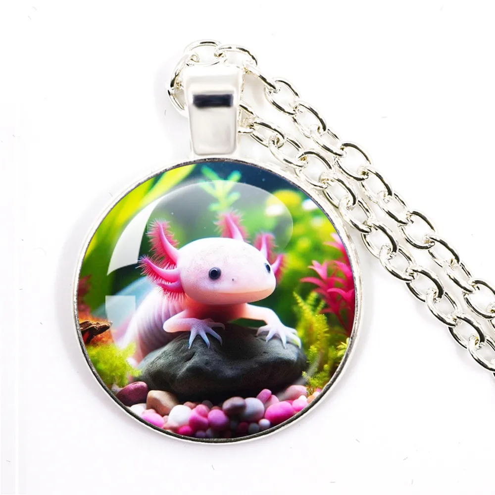 Axolotl ожерелье из мультфильма стеклянный купольный кабошон с подвеской Модная
