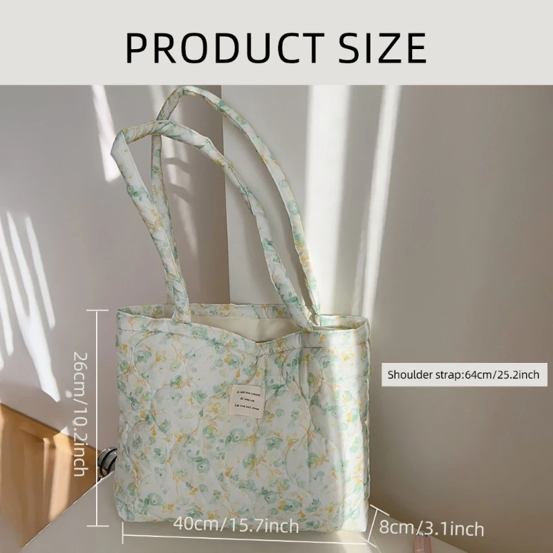 Сумка большой емкости из хлопка с цветочным принтом для женщин мягкой стеганой