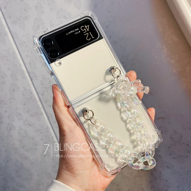 Чехол для телефона с медведем и браслетом Samsung Galaxy Z Flip 3 Hand Chain Clear 4 Cover - купить по