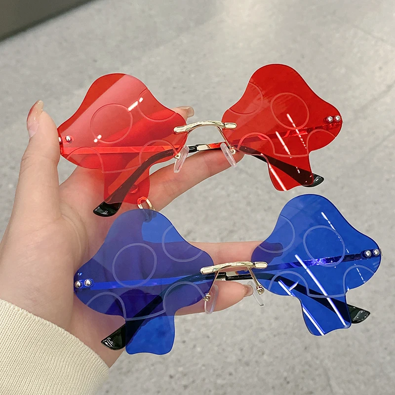

KAMMPT Rimless Mushroom Shape Sunglasses Fashion Party Sun Glasses for Men Women Trending Luxury Brand Designer Shades Eyewear