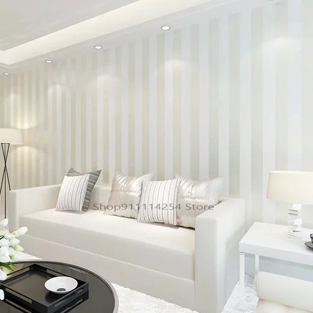 

Modern Minimalist Non-woven Wallpaper Vertical Stripes Beige Beige Wallpaper Living Room Bedroom Hotel Hotel Plain Color