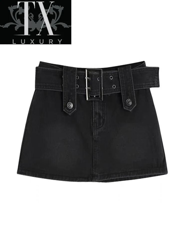 

Women's Jeans Belt Mini Denim Korean Low Waist Straight A-line Short Skirt 2022 Summer Harajuku Bandage Sexy Vintage