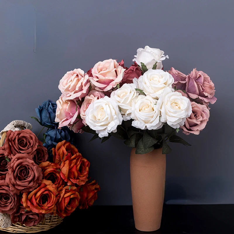 

Искусственные осенние розы, искусственный Шелковый букет, свадебные цветы для невесты, цветы для дома, гостиной, цветы для стола