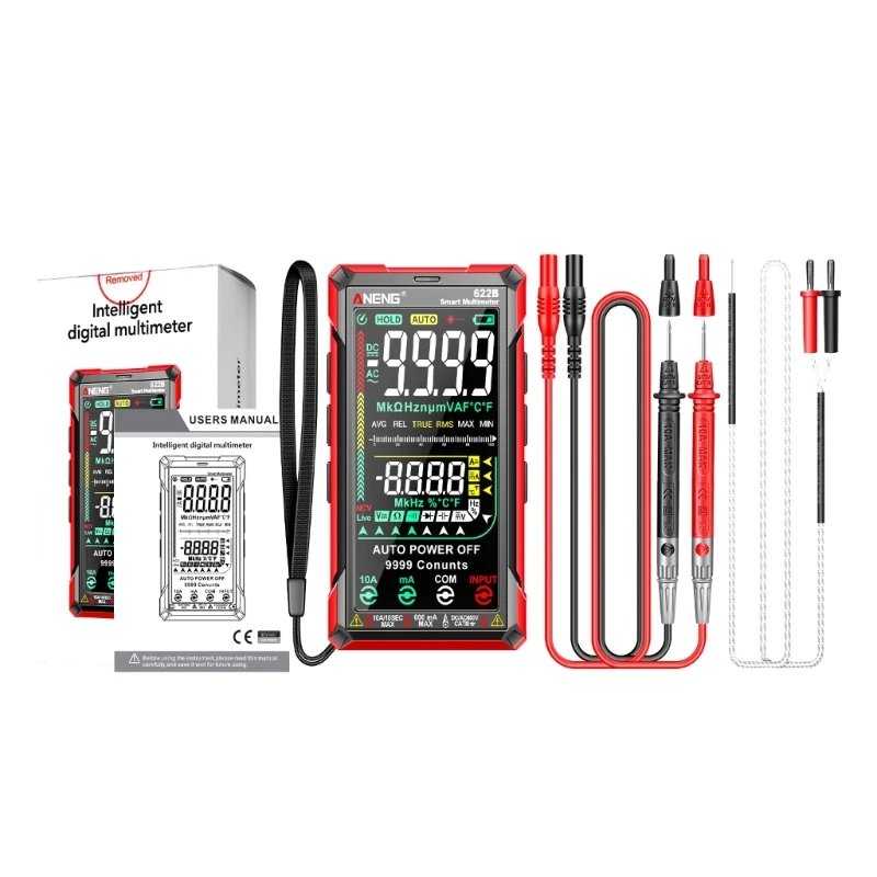 

Multimeter Voltage Current Resistance Capacitance Diode NCV-Temperature VA Screen Meter 9999Count with Flashlight Buzzer