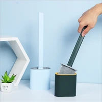 bathroom toilet brush water leak proof with base silicone wc flat head flexible soft bristles brush with quick drying holder set