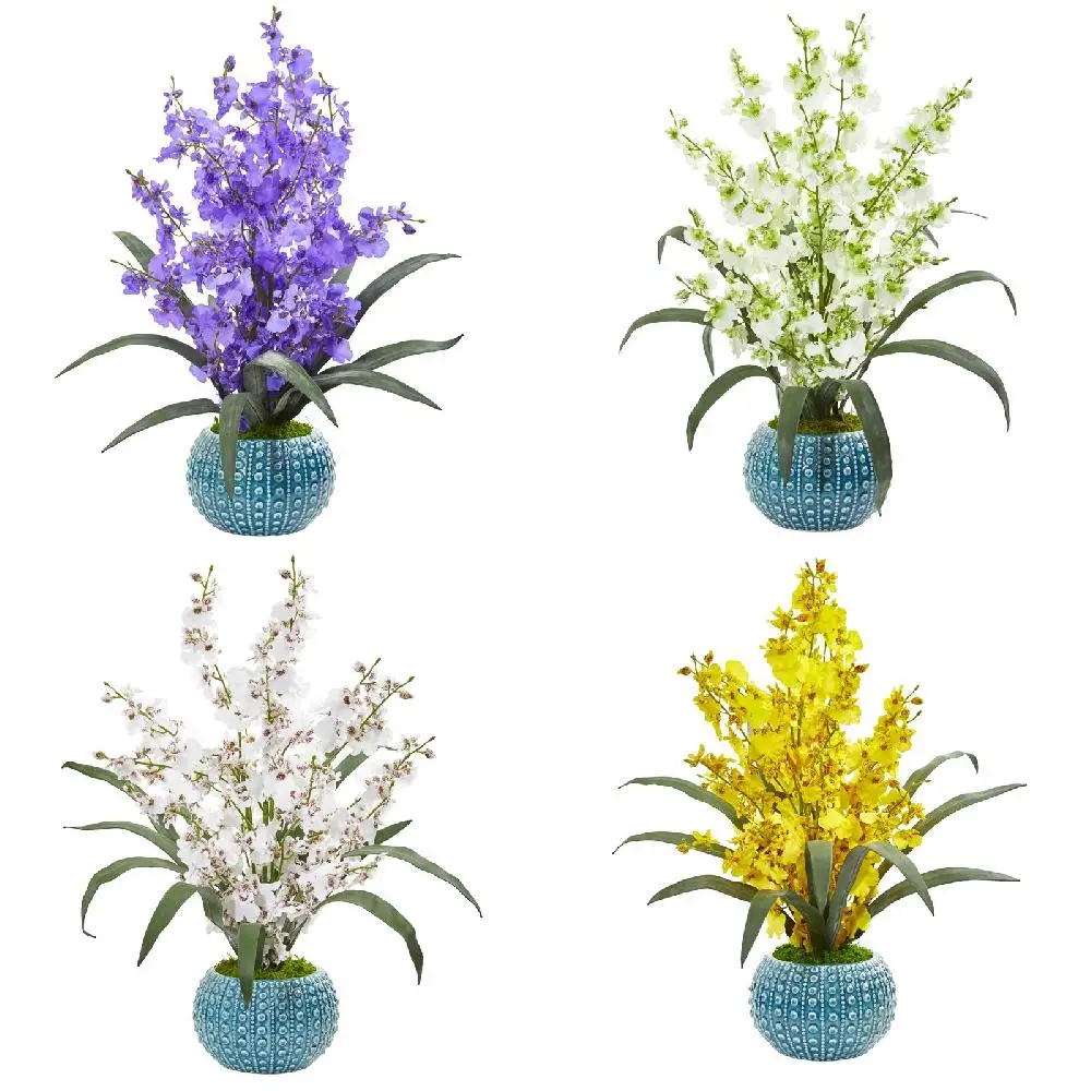 

- Delicate, Elegant and Exquisite Home Decoration. Delicate, Elegant and Exquisite Lady Orchid Artificial Arrangement in Blue Va