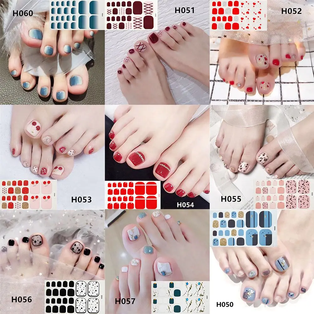 

22PCS Toe Nail Stickers/Strips Nail Art Fake Nails Stickers for Nails Toe Self-Adhesive Feet Stickers for Girls