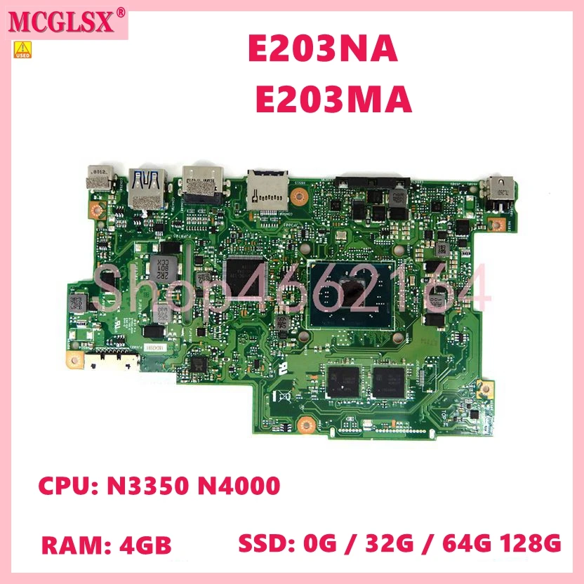 Материнская плата для ноутбука E203NA E203MA N3350/N4000 CPU 4G-RAM 0G/32G/64G/128G SSD материнская плата ASUS E203N E203 e203не E203M E203MAS