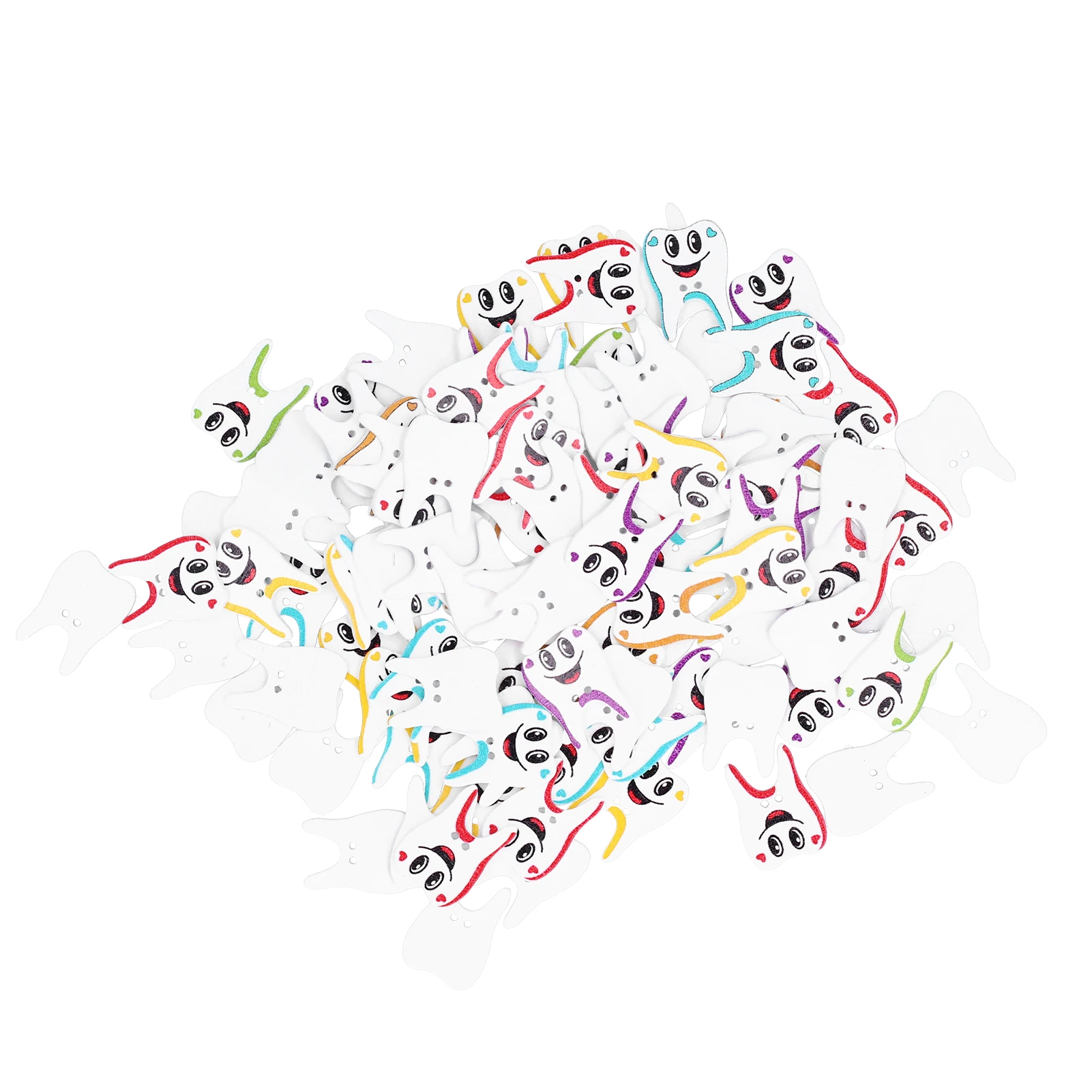 

100Pcs Wooden Buttons Cartoon Teeth Shape Mixed Color painting Button Scrapbook Decor