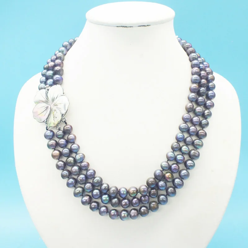 

Promotional pearl jewelry! Delicate 3 strands of natural white pearls, crystal necklace 18-22"