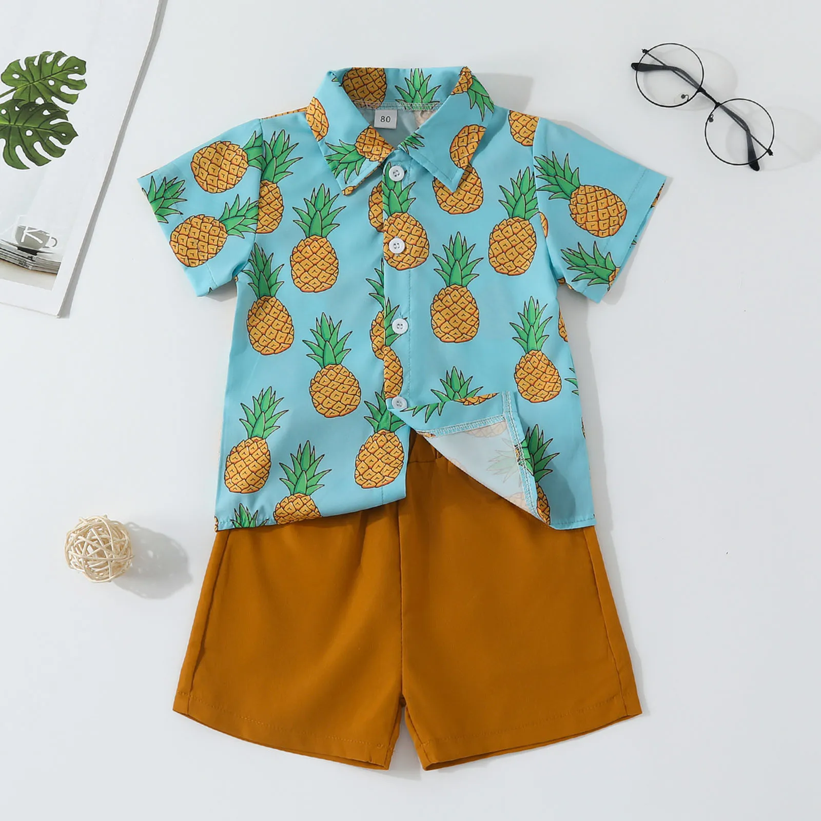 

1 2 3 4 5 6Y Kids Boys Summer Clothes Sets 2pcs Pineapple Print Short Sleeve Shirt+Casual Elastic Shorts Sets Children Clothing