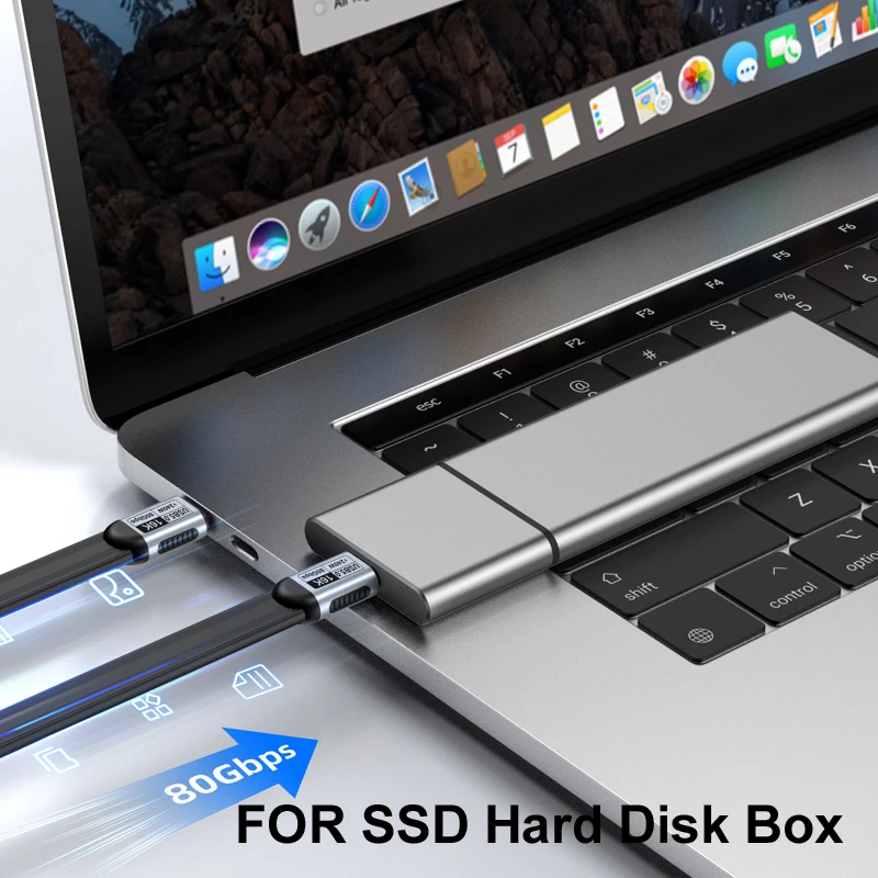 Фото Кабель USB 5.0 TYPE-C для передачи данных 80 Гбит/с, быстрой зарядки PD 5A 240 Вт, аудио- и видеопередачи 16K@60Hz, совместимый с Thunderbolt 5/4/3, SSD, MacBook, жесткими дисками, игровыми приставками №3