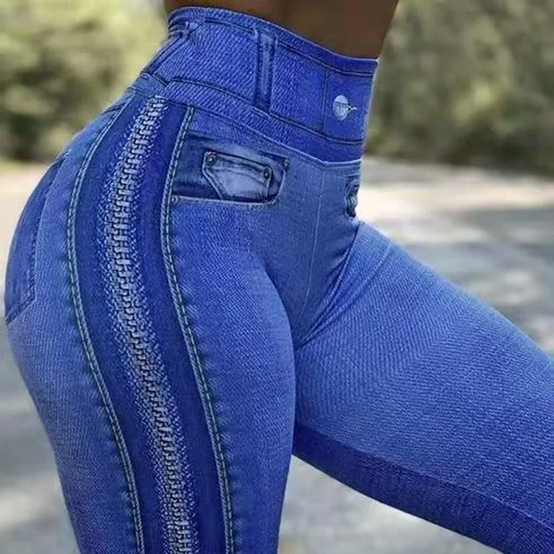 

Women Leggings 2022 Fashion Faux Denim Jeans Leggings Sexy Long Pocket Printing Leggings Summer Casual Pencil Pants