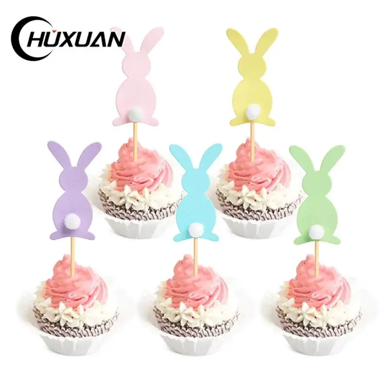 

10Pcs Rabbit Cupcake Topper Easter Party Decoration Bunny Cake Toppers Flags Kids Birthday Cake Decor Happy Easter Decoration