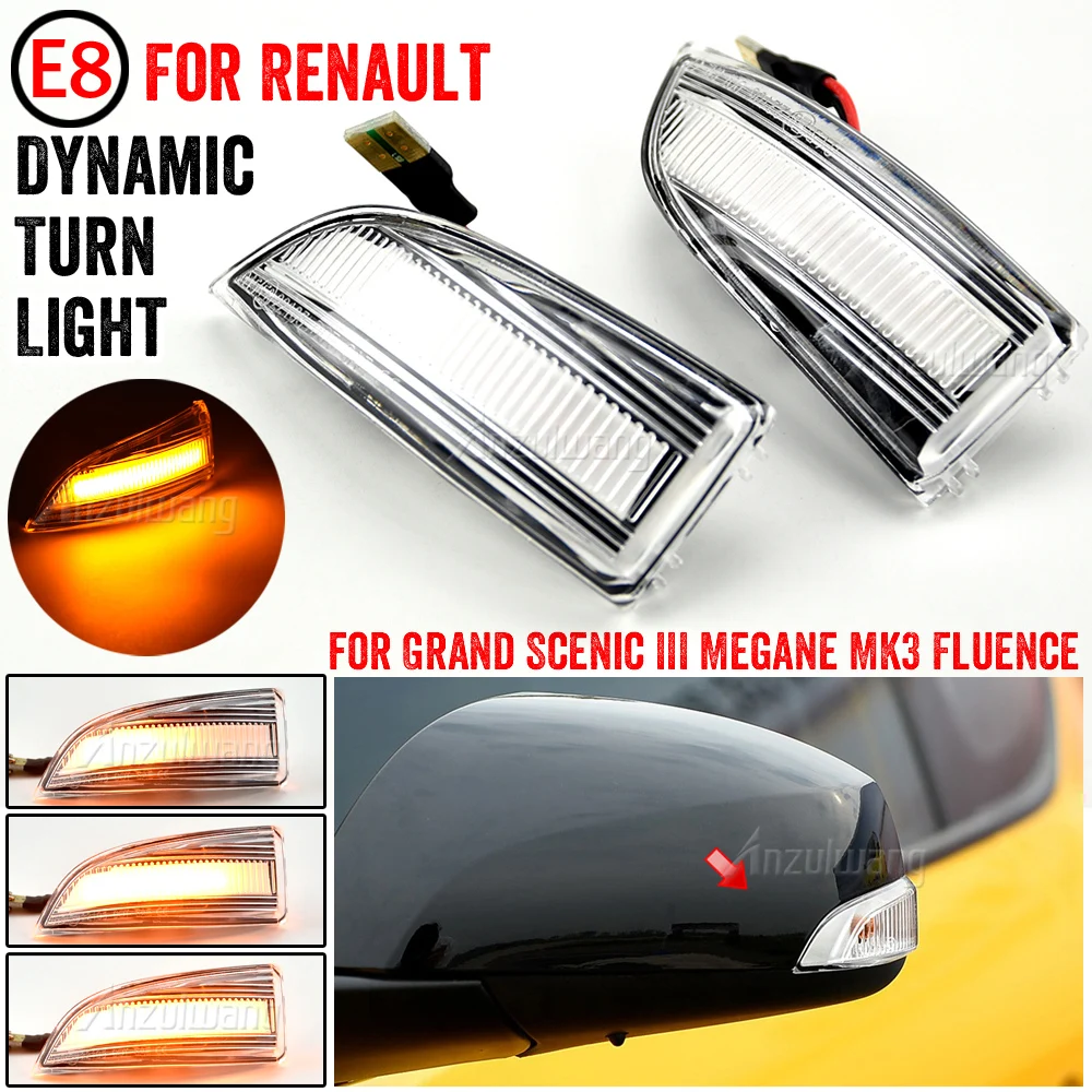 

For Renault Megane MK3 LED Side Wing Rearview Mirror Indicator Blinker Light Dynamic Sequential Flashing Turn Signal Lights