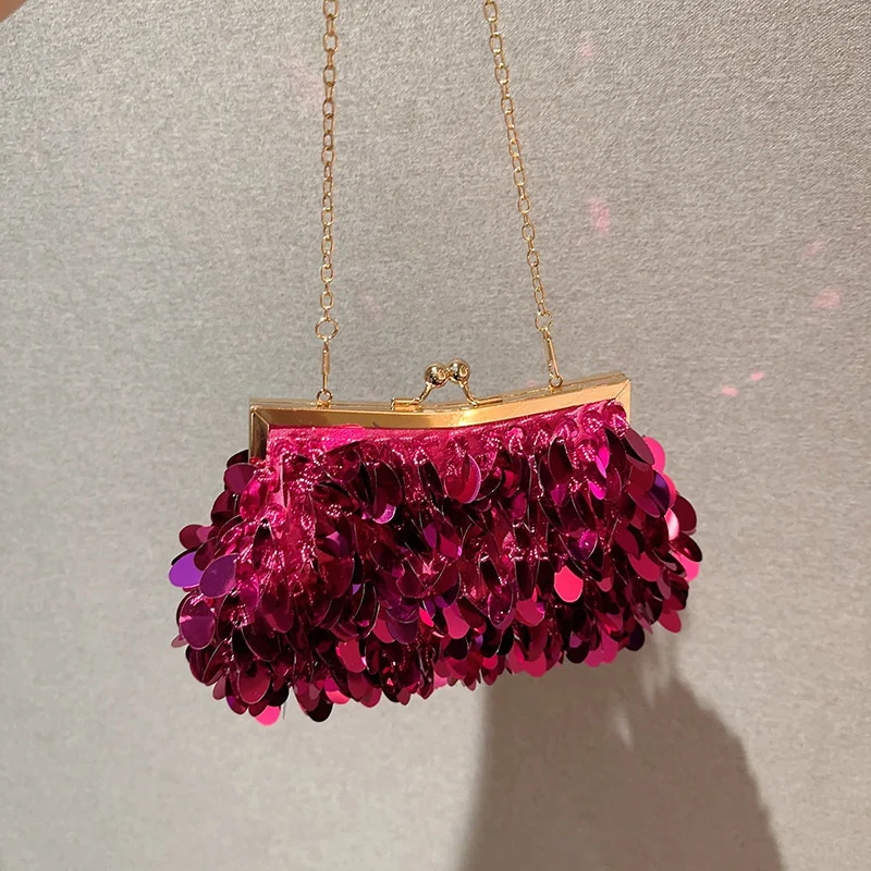 

2023 Sequins Handbags rose red Bag Women Clip Tote Bag Bling Fashion Lady Bucket Handbags Girls Glitter Purses gold silver B511