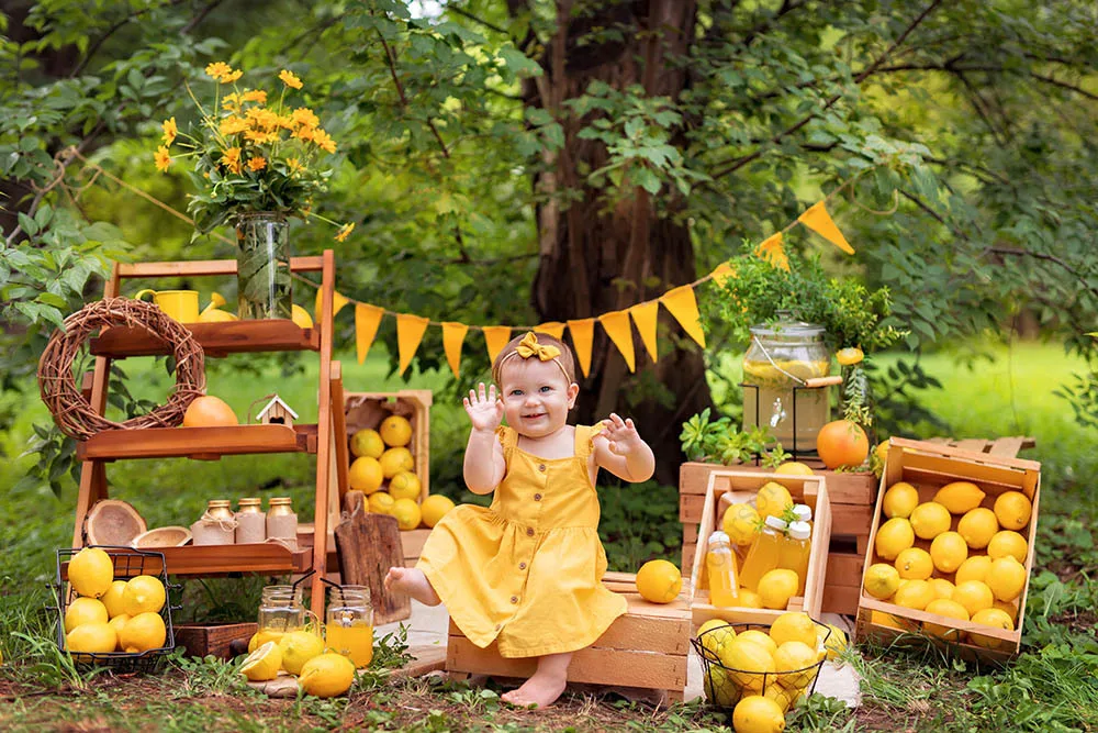 Фон для фотографирования новорожденных с изображением милого лимона