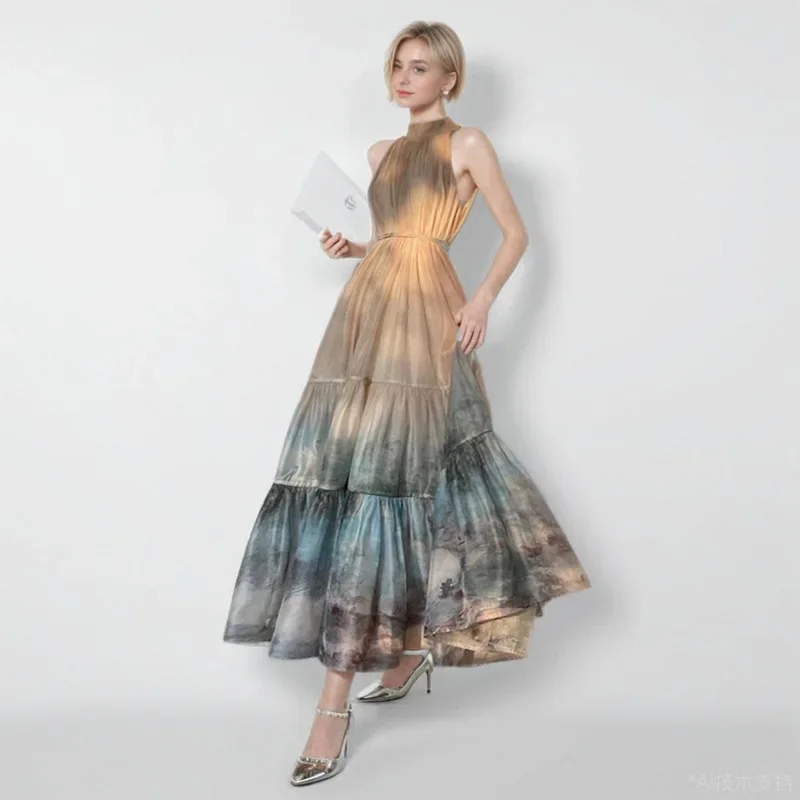 Элегантное платье без бретелек с принтом во французском стиле женское летнее