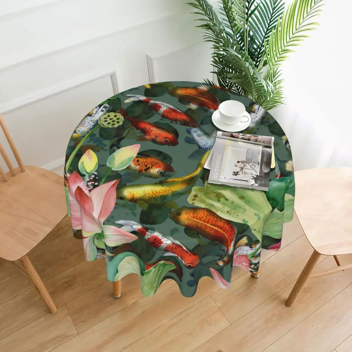 

Table Cloth Japan Koi Carp Fish In Lotus Pond Tablecloth Bedroom Dormitory Dressing Table Mat Round Tablecloth Desk Decor