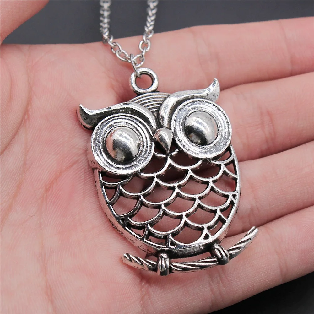

Прямая поставка ожерелье с кулоном в виде совы 51x35 мм с покрытием античным серебром для женщин и мужчин длинная цепь Модные ювелирные издели...