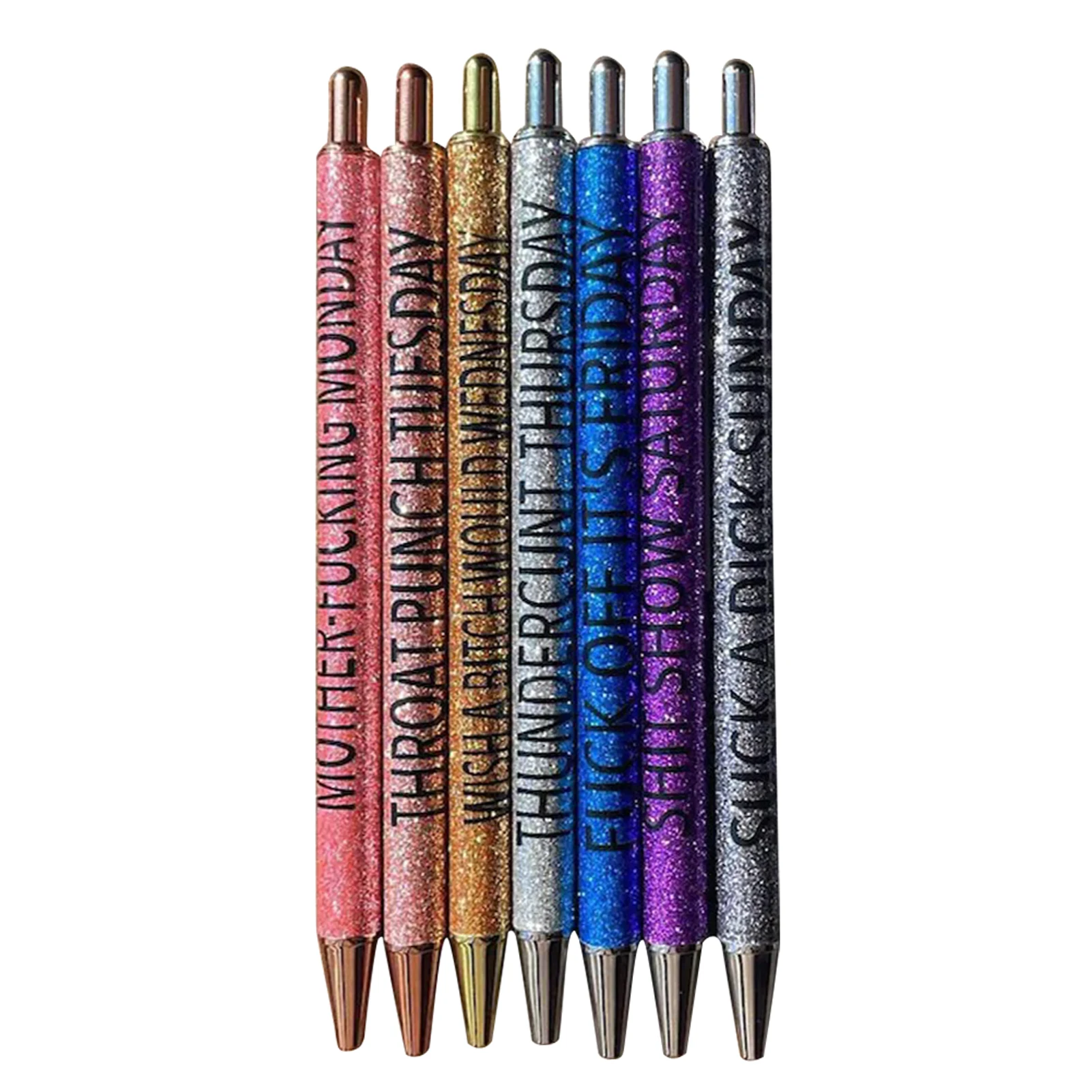 

7pcs School Black Ink Clip Design Ballpoint Pen Funny Press Type Student Assorted Color Portable Gift Home Office 1mm Point