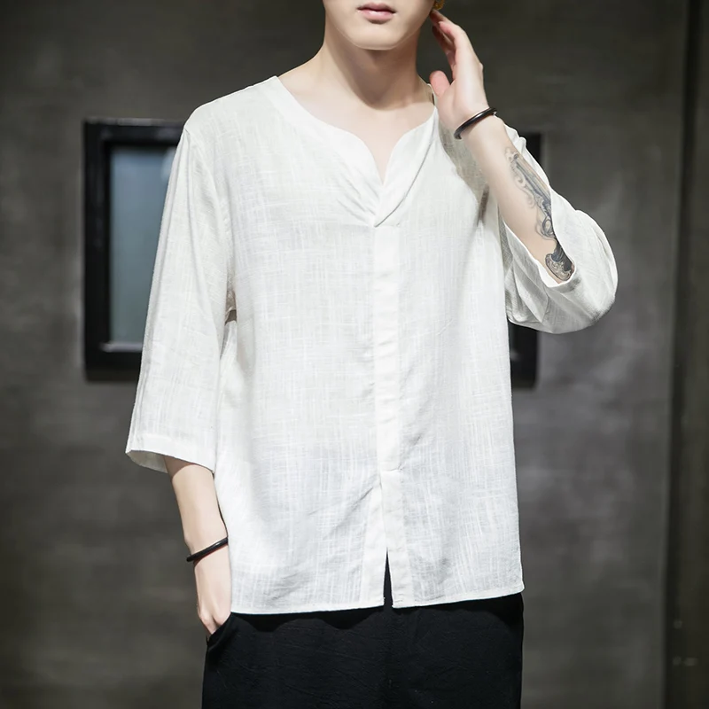 

Chinese Traditional Clothing Linen Tang Suit Plus Size T-shirt Men's Loose Hanfu Top Harajuku Style Street Shirt Clothes