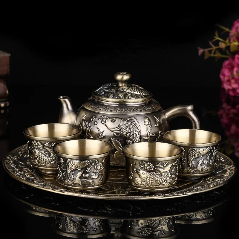 

Bronze Carp European-style Tea Set Set Household Retro Tea Table Kung Fu Tea Cup Teapot Small Set Holiday Practical Gifts