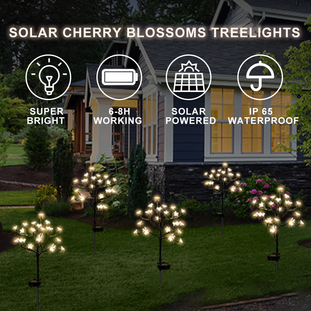 

2pcs LED Solar Firework Outdoor Waterproof Colorful Cherry Blossom Tree Lights Garden Garden Lawn Street Decorative Lights