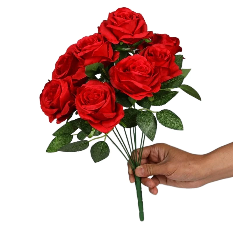 

9 Heads Big Rose Silk Flower Bouquet Holding Artificial Plant Wedding Floral Bunch Home Living Room Table Decor Fake Flowers