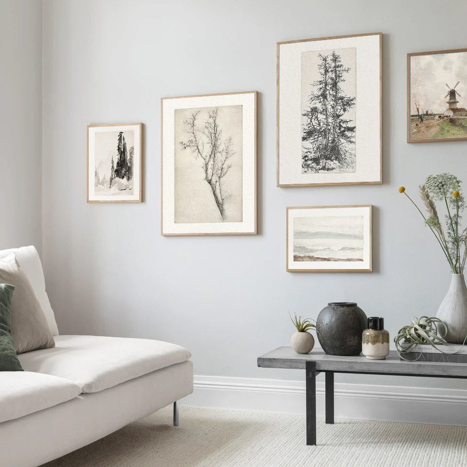 Абстрактный винтажный ландшафт ветряная мельница ваза лес фотография настенная