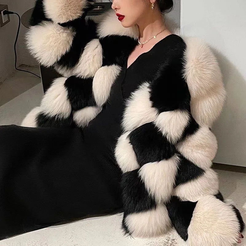 COZOK Traf Luxury Winter Women's Artificial Fox Fur Coat 2022Y2K Vintage Fur Jacket Women's Fashion Elegant Fur Coat