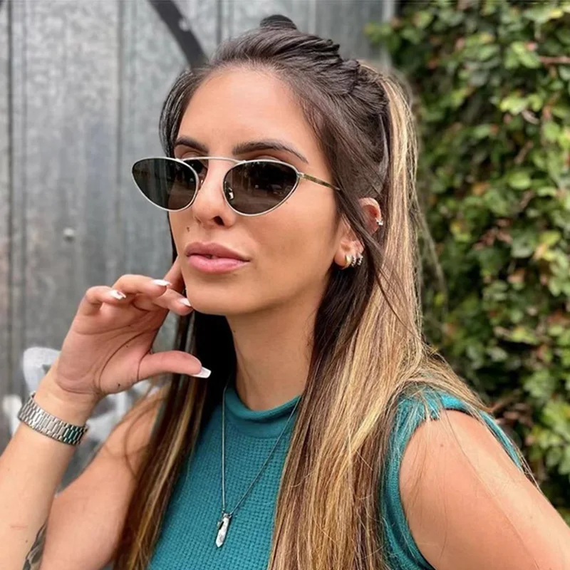 Женские однолучевые металлические солнцезащитные очки кошачий глаз маленькие в