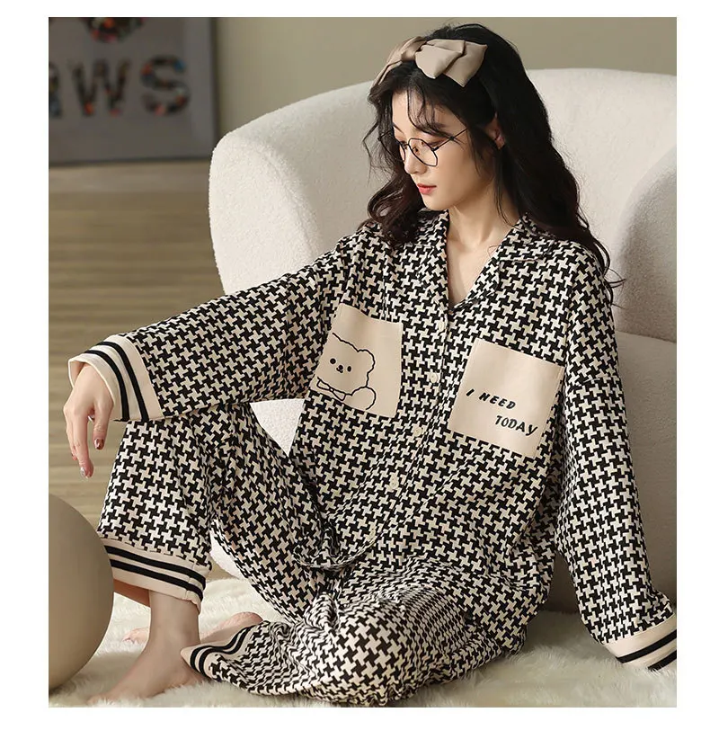 Pajamas Female Korean Sweet and Cute Net Red Long-sleeved Cardigan Girl Casual Trousers Home Clothing Suit Womens Pajamas