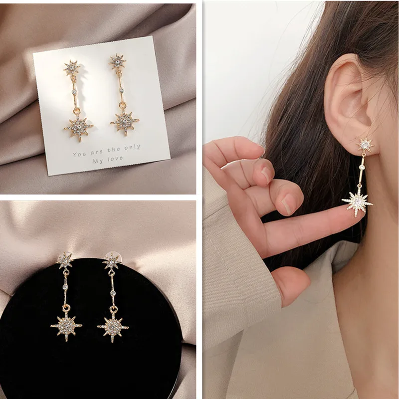 

Korean Trendy Jewelry Stud Earrings for Women Temperament Eight-pointed Star Earrings Design Sense of Personality New Earrings