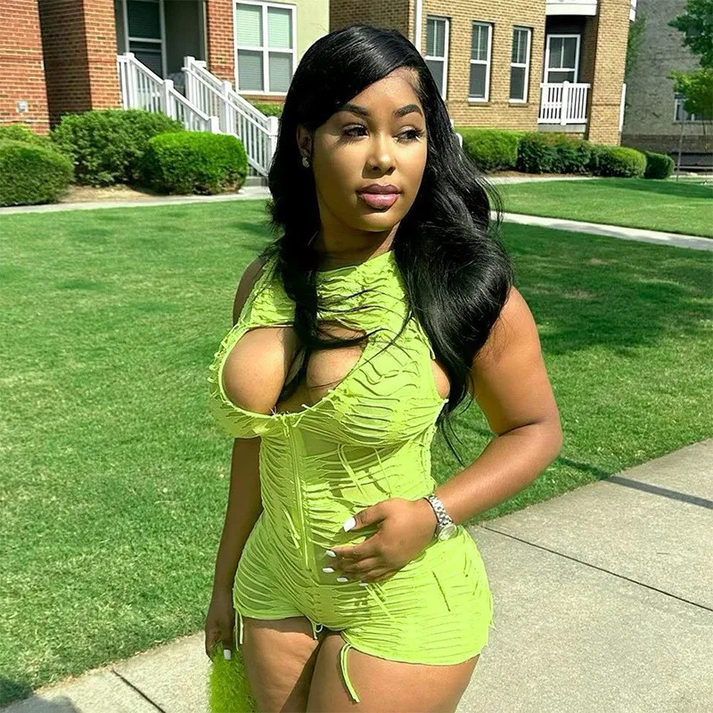 

Women Bath Exits Pareo Beach Cover Up Swim New Pure Color Zipper Sleeveless Hooded Slim One Leisure Hollow Out Short JumpSuit