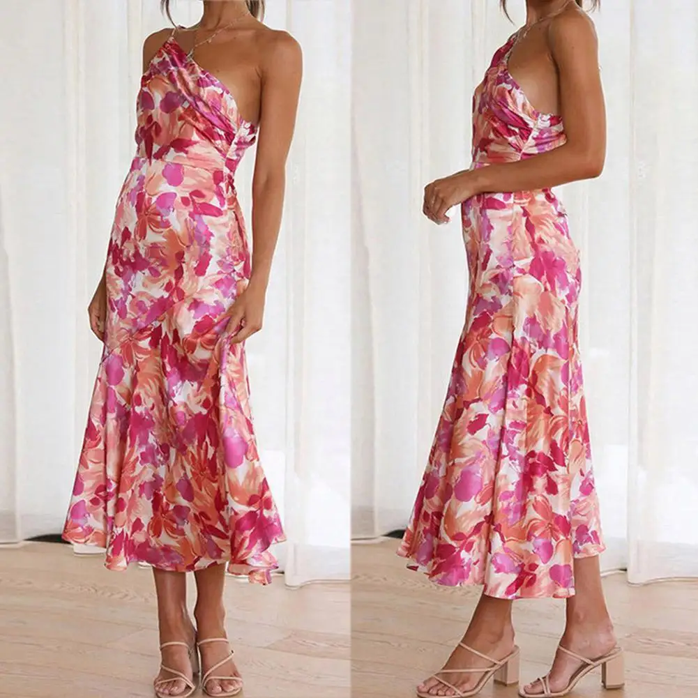 

Платье женское на бретелях с цветочным принтом, пикантный облегающий элегантный наряд для отдыха, Пляжная уличная мода на лето, N9R9