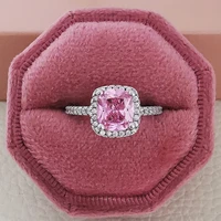 punki new fashion pink square creative cubic zirconia finger rings set for women girl cute bridal wedding party jewelry