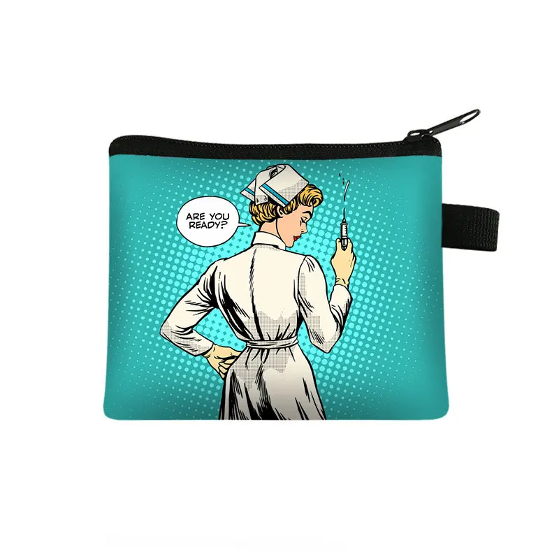 

Coin Purse Student Nursing Wallet Large Capacity Ecg Figure Portable Card Bag Coin Key Storage Bag Polyester Hand Bag Mini Bag