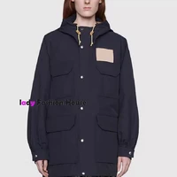 2022 luxury design high quality chest letter sticker medium and long hooded windbreaker fashion womens long sleeved coat