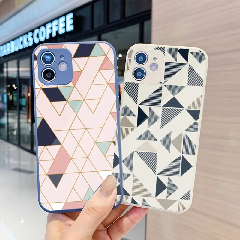 

Чехол для телефона с геометрическим рисунком для IPhone 14 13 12 11 Pro Max X XR XS 8 7 Plus, чехол для телефона из жидкого стекла