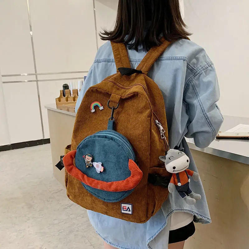 

2 Piece Set School Bags Middle School Backpack for Girls Teen Student Cute Cartoon Women Campus Bookbag Casual Korean Bagpack