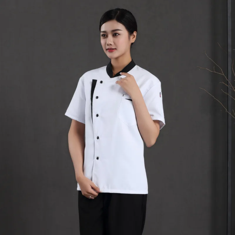 Chef Overalls Men's Short-Sleeved Summer Thin plus-Sized Kitchen Dining Canteen Black Breathable Uniform