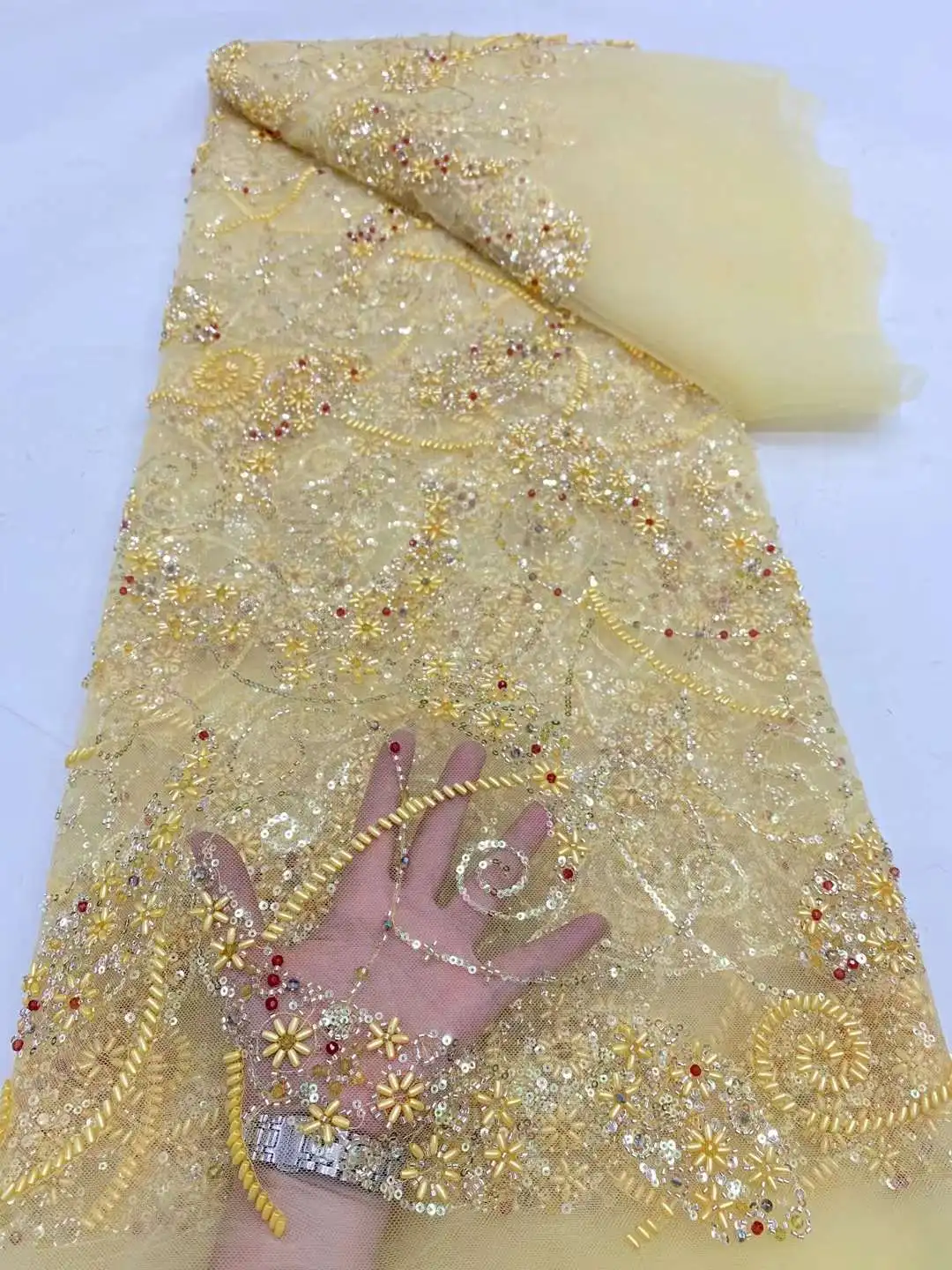 Африканская кружевная ткань 2024 блесток вышивка бисером нигерийская Свадебная