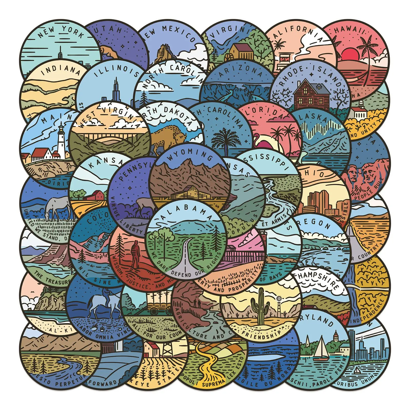 

50Pcs United States Continent Scenery Graffiti Waterproof Stickers Ornament Stationery DIY Skateboard Fridge Guitar