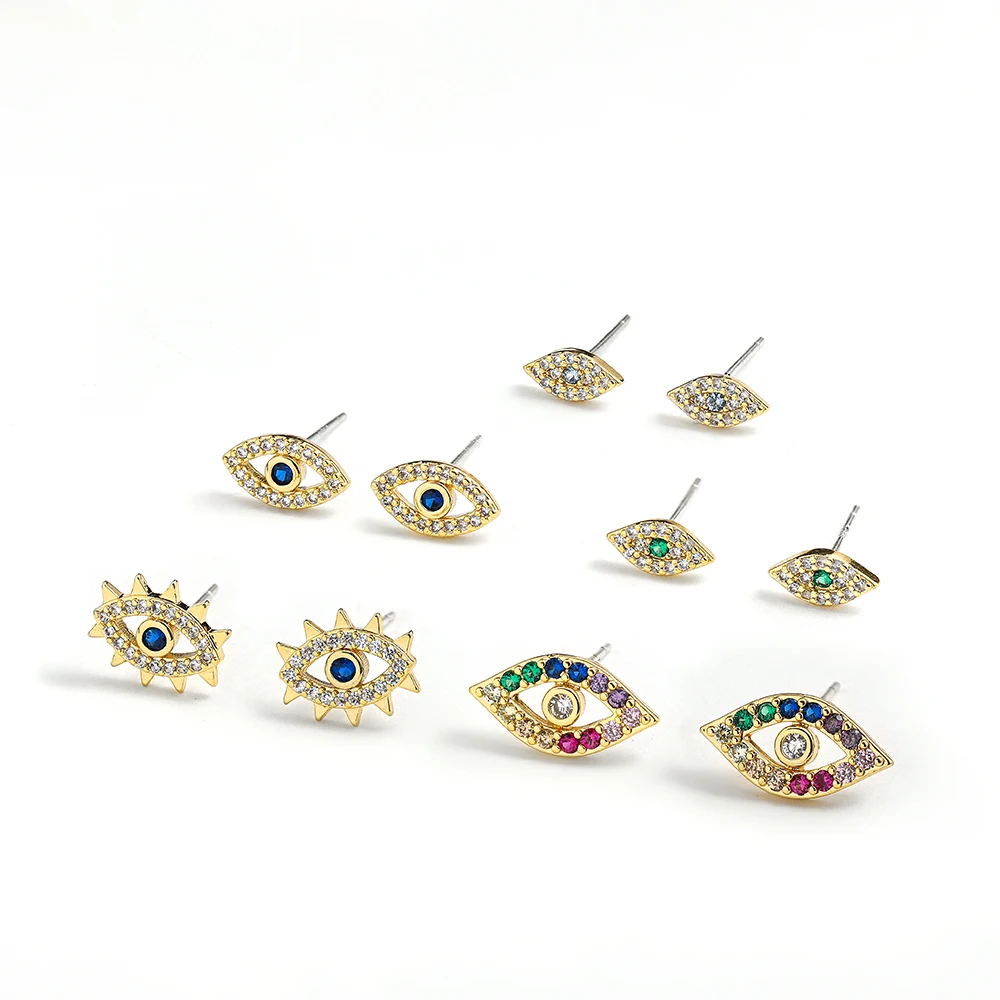 Женские серьги-гвоздики золотого цвета с фианитом