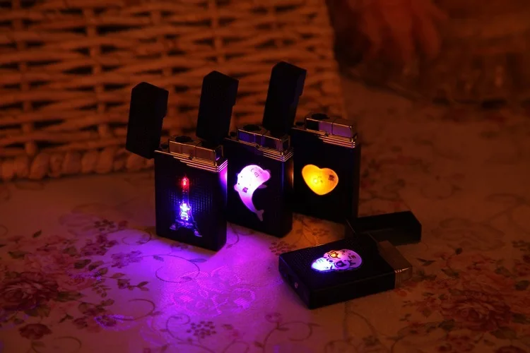 

Creative Colorful Lighter with Light, Direct Charge Windproof Blue Flame, Personalized Flash Cigar Lighter