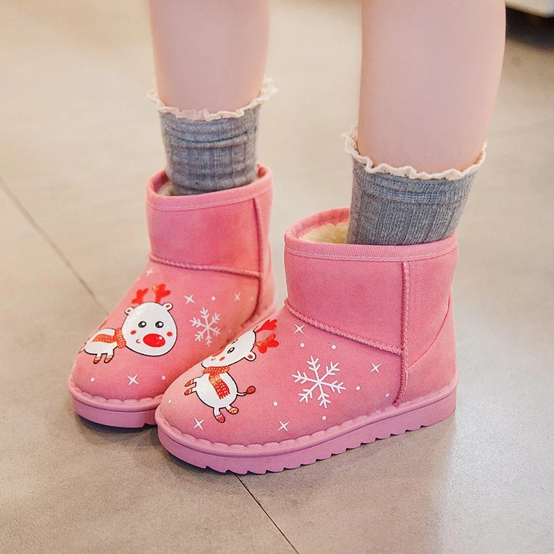 

Kids Snow Boots Christmas Cute Cartoon Elk Print Baby Girls Casual Slip-on Winter New Versatile Non-slip Warm Child Cotton Shoes