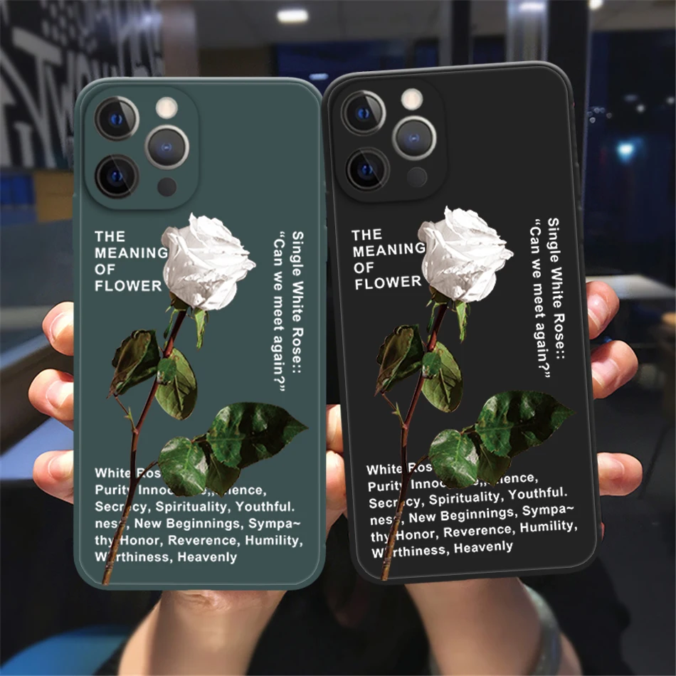 

Elegant White Rose Phone Case for iPhone 13 11 12 Pro MAX XS 14 8 7 Plus X XR 12 13 mini Color Soft TPU Case Printed Pouch