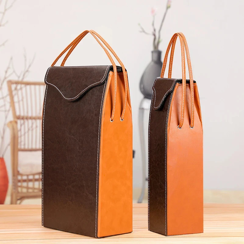 Single Double Upscale Brown Party Gift Tote Bags Champagne Beer Drink Bottle Storage Handbag