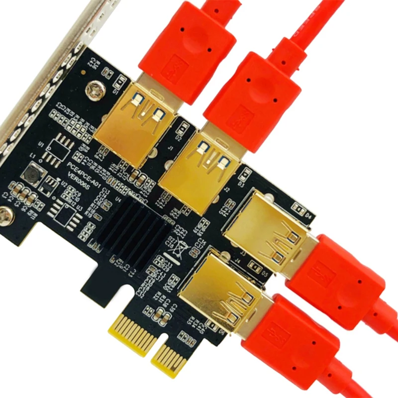 PCI-E PCIE Riser Card 1 To 4 USB3.0 Adapter Multiplier HUB PCI Express 009S Plus Pciex16 For BTC Mining